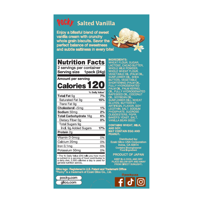 Pocky Salted Vanilla 1.71 oz Ingredients & Nutrition Facts