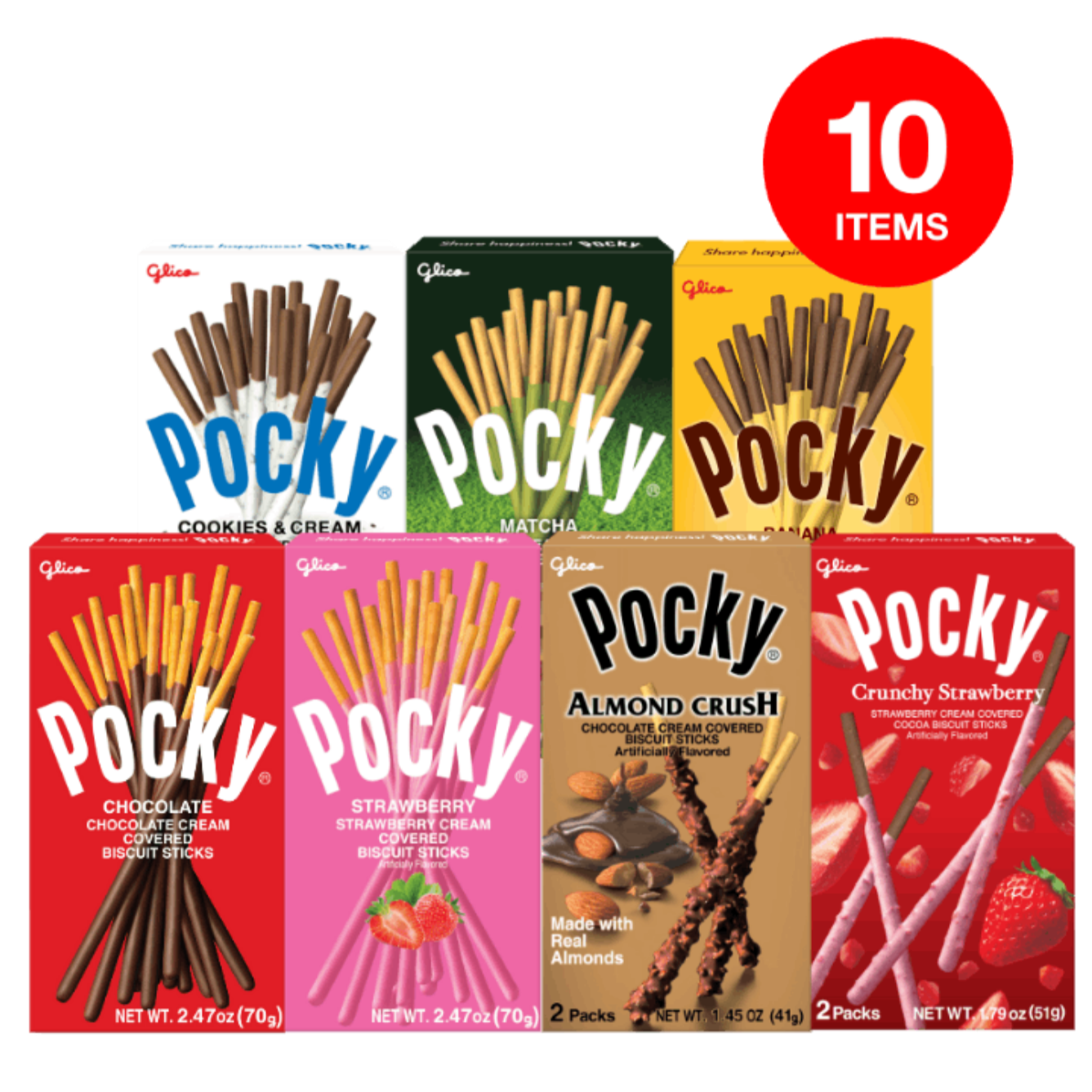 Pocky Variety Pack - Chocolate, Strawberry, Cookies & Cream, Banana, Matcha, Almond Crush, Crunchy Strawberry