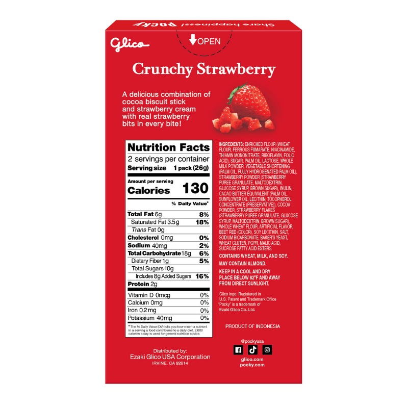 Pocky Crunchy Strawberry 1.79 oz (Non-GMO) - Back