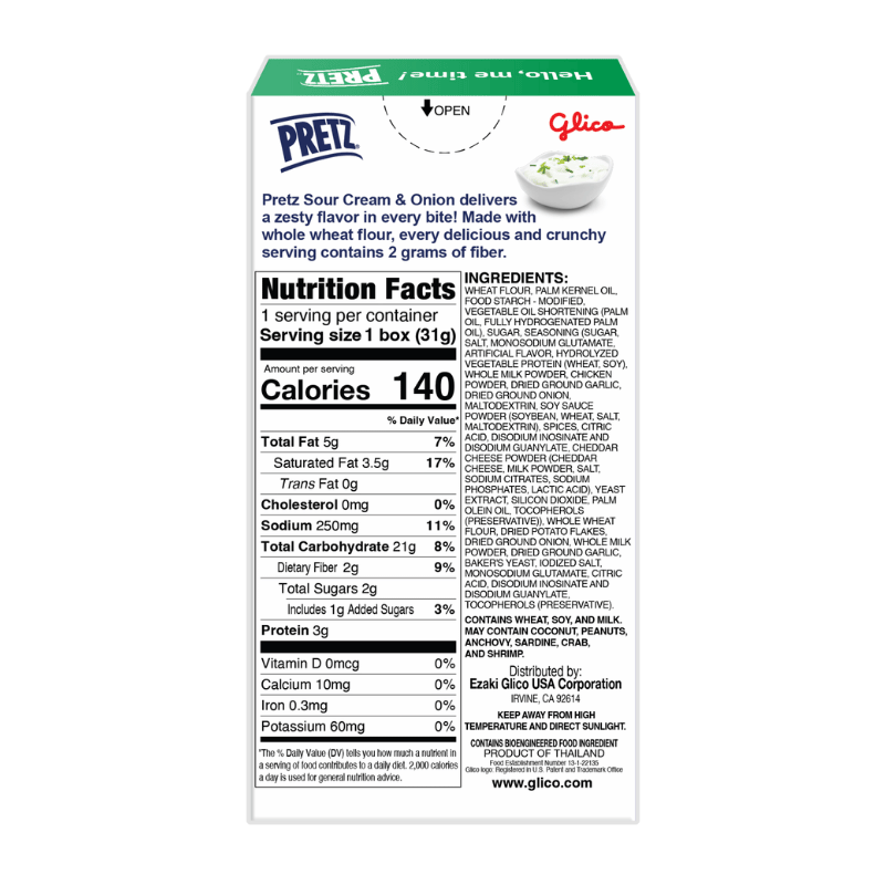 PRETZ Sour Cream & Onion 1.09 oz (GMO) - Back