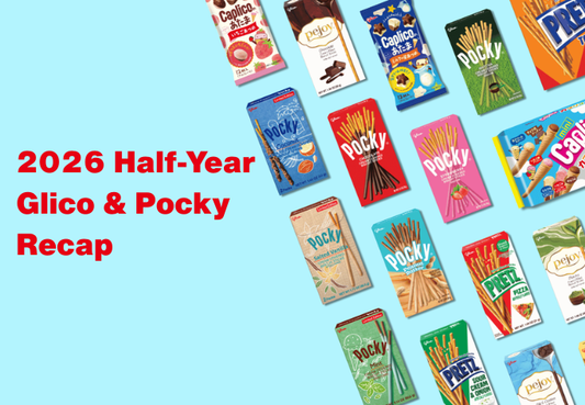 Glico snack collections including Pocky, Pretz, and Pejoy.