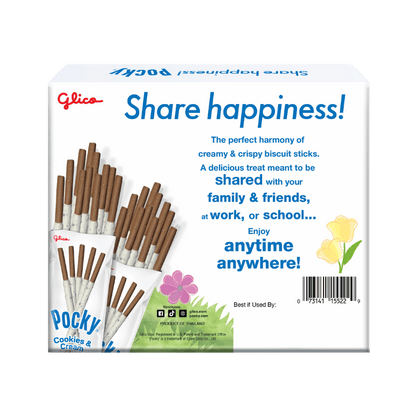 A back side packaging of Easter Pocky Cookies & Cream Share Pack