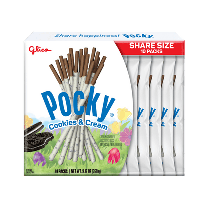 A front side packaging of Easter Pocky Cookies & Cream Share Pack