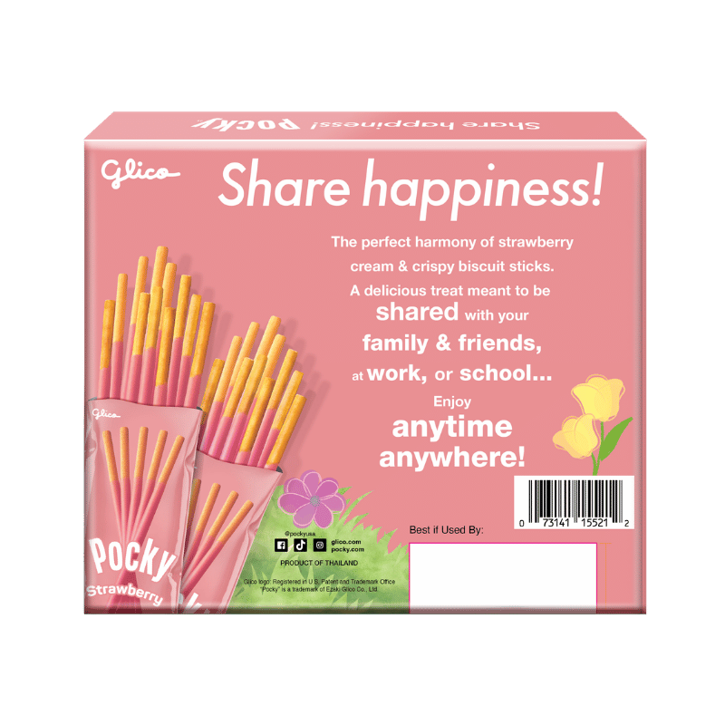 A back side packaging of Easter Pocky Strawberry Share Pack