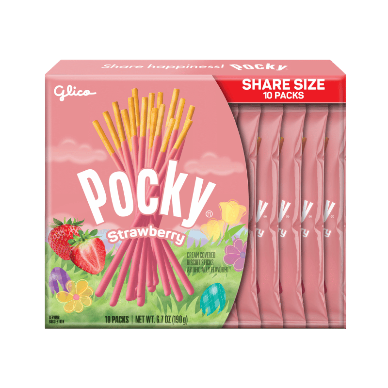 A front side packaging of Easter Pocky Strawberry Share Pack