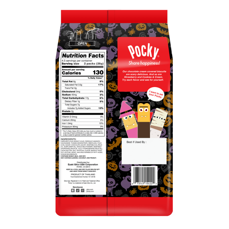 Halloween Pocky Family Pack Chocolate - Back Packaging - Ingredients and Nutrition Facts