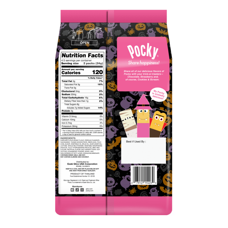 Halloween Pocky Family Pack Strawberry - Back Packaging - Ingredients and Nutrition Facts