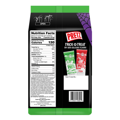 Halloween PRETZ Family Pack - Lightly Salted Flavor - Back Packaging - Ingredients & Nutrition Facts