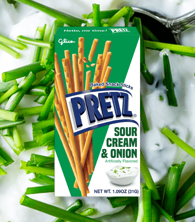 Pretz Sour Cream & Onion with Sour Cream and Onion Background