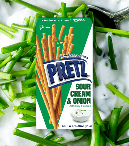 Pretz Sour Cream & Onion with Sour Cream and Onion Background
