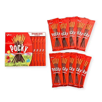 Easter Pocky Chocolate Share Size Packaging and 10 Pouches Inside.
