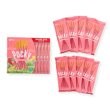 Easter Pocky Strawberry Share Size Packaging and 10 Pouches Inside.