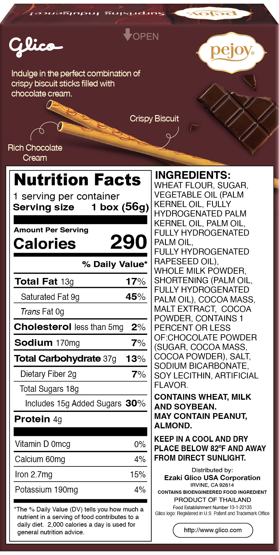 Pejoy Chocolate - Back Nutrition Facts