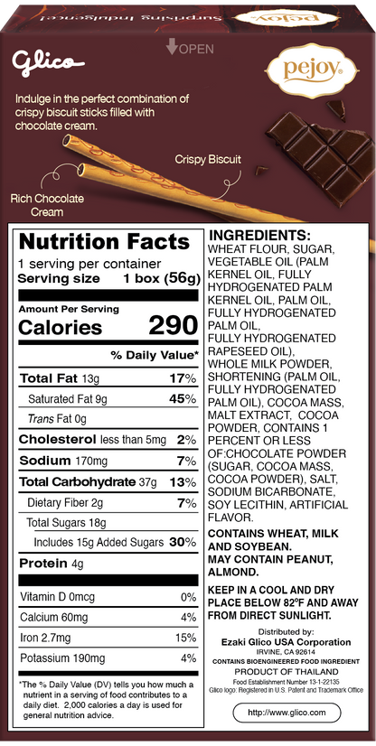 Pejoy Chocolate - Back Nutrition Facts