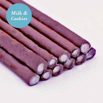 Pejoy Milk & Cookies Sticks with a blue "Milk & Cookies" label