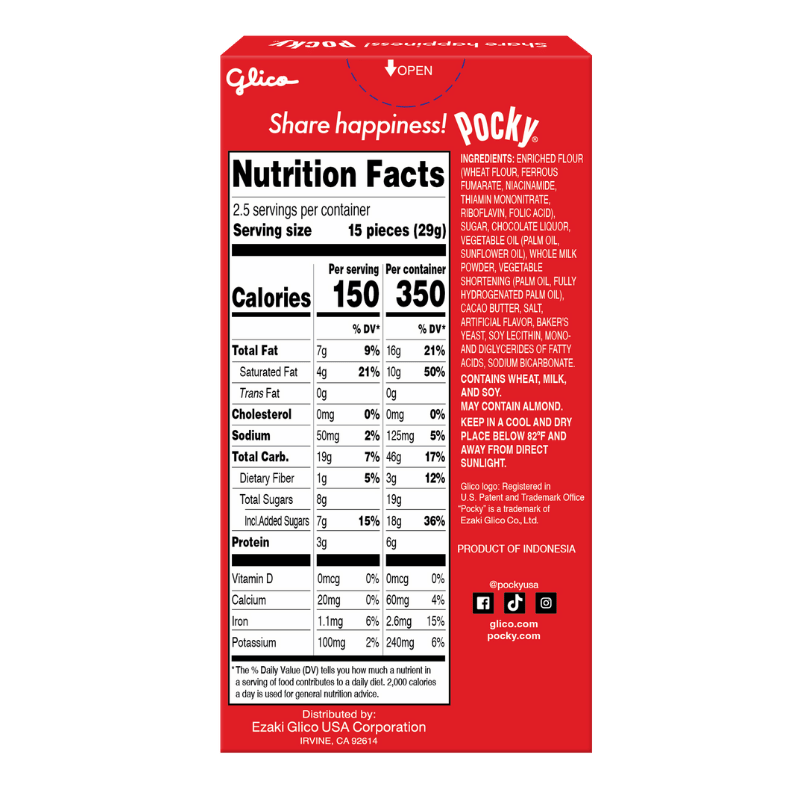 Pocky Chocolate 2.47oz (Non-GMO) - Back