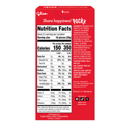 Pocky nutrition facts label on a red background