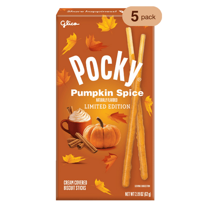 Image of Pocky Pumpkin Spice 2.19 oz - Limited Edition - Front Packaging with "5-pack" label.