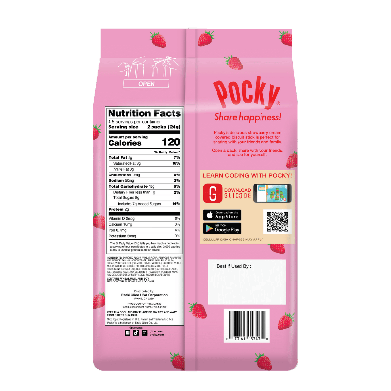 Pocky Strawberry 3.81 oz (Non-GMO) - Back