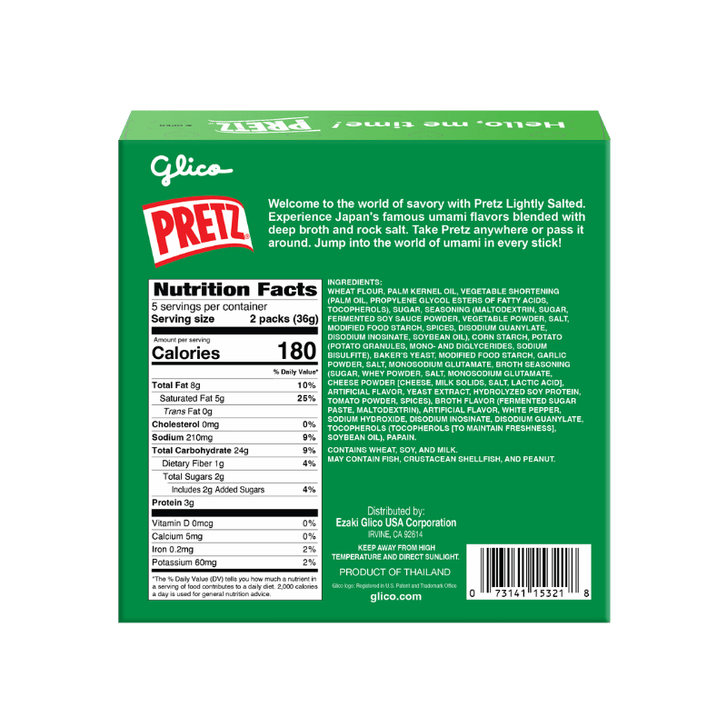 Pretz Lightly Salted - Family Size Back Side of Packaging with Ingredients and Nutrition Facts