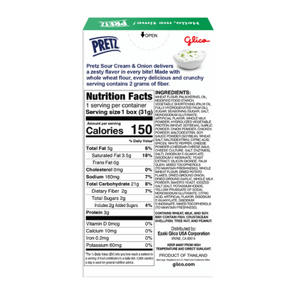 Nutrition facts label for Pretz Sour Cream & Onion on a white background