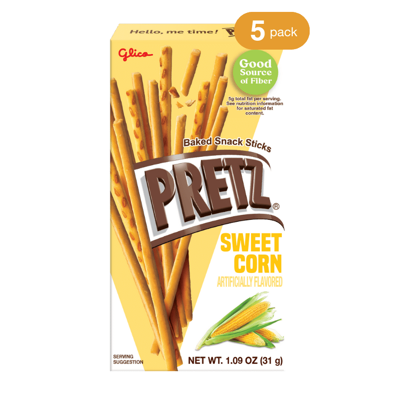 Front package of Glico Pretz Sweet Corn snack sticks