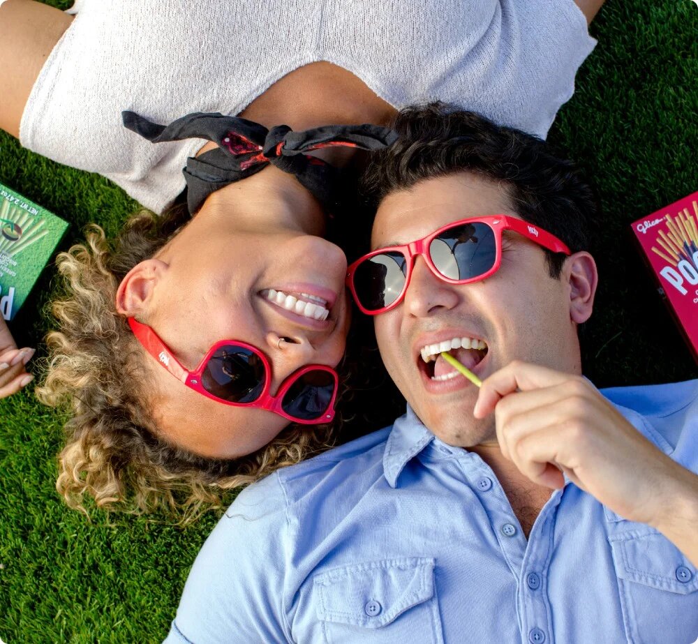 A Couple Enjoying Pocky Chocolate and Matcha